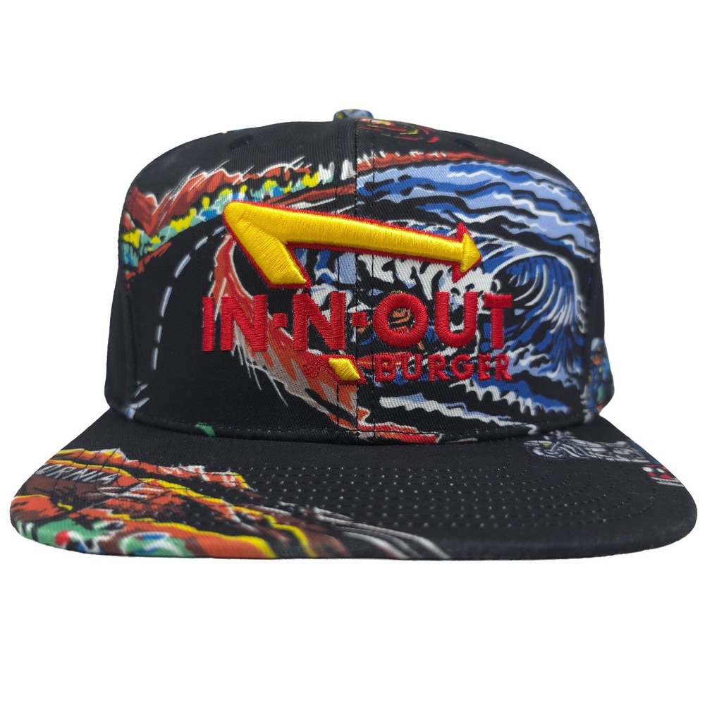 In N Out Burger Mitchell & Ness NBA Snapback Hat Cap 3D Logo Allover Print New